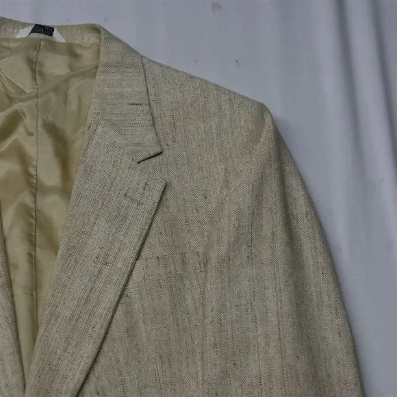 Vtg Bespoke USA Made 40L Beige Ivory Silk‎ Tweed Mens Blazer Sport Coat Jacket